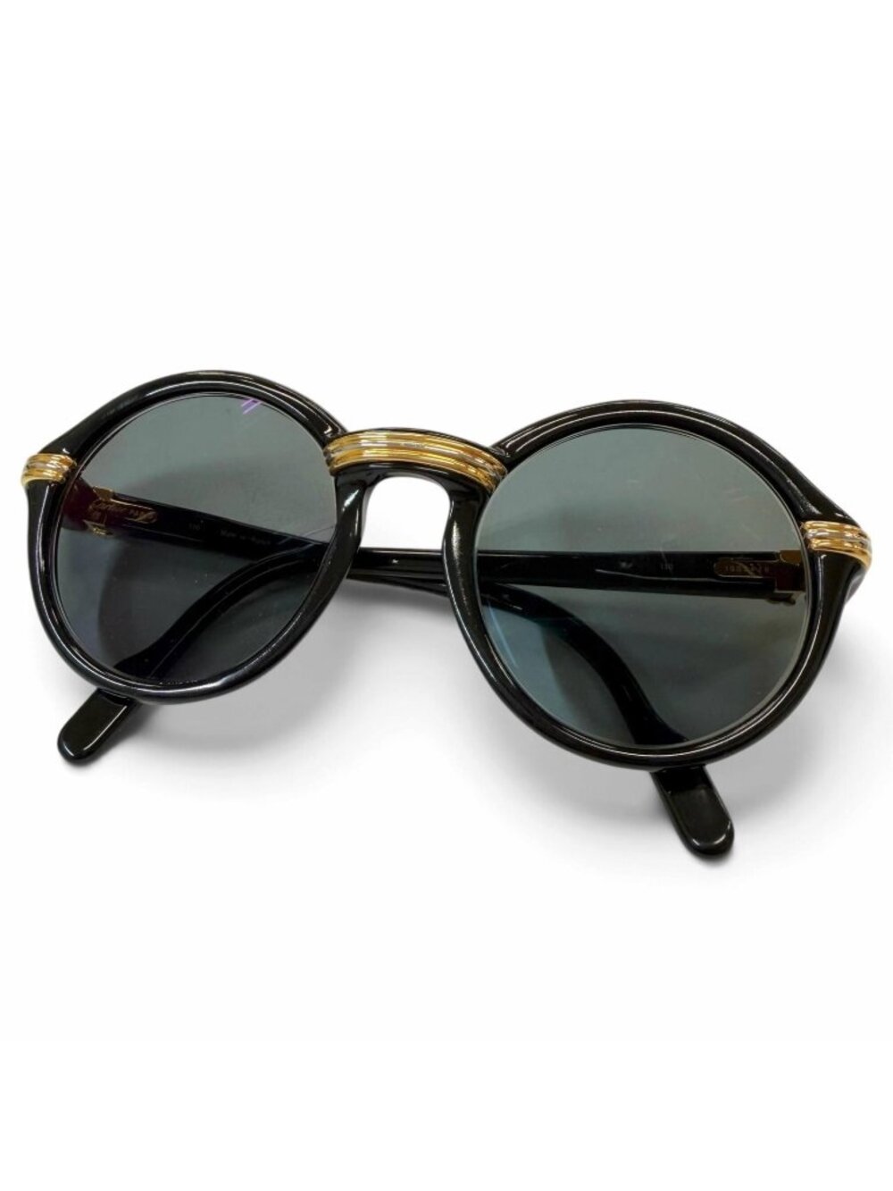 Cartier Vintage Rare Cabriolet Round Logo Eyewear Sunglasses Black Gold